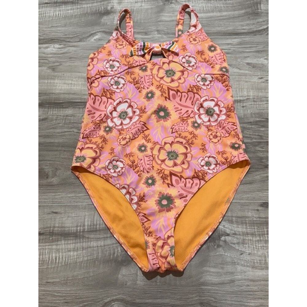 NWT Roxy Girl's Wild Flower One Piece Stretch Swimsuit Papaya Size 16-Girl/Teen